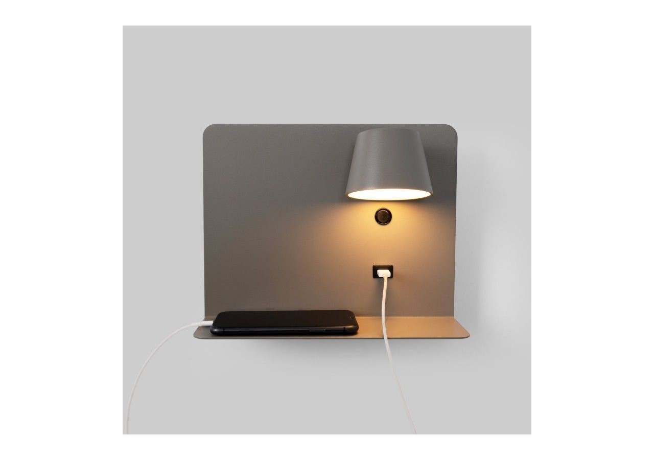 Lot de 2-Applique murale liseuse avec port USB "BASKOP"-6W-Design horizontal-Gris - K1541-2G - Barcelona LED