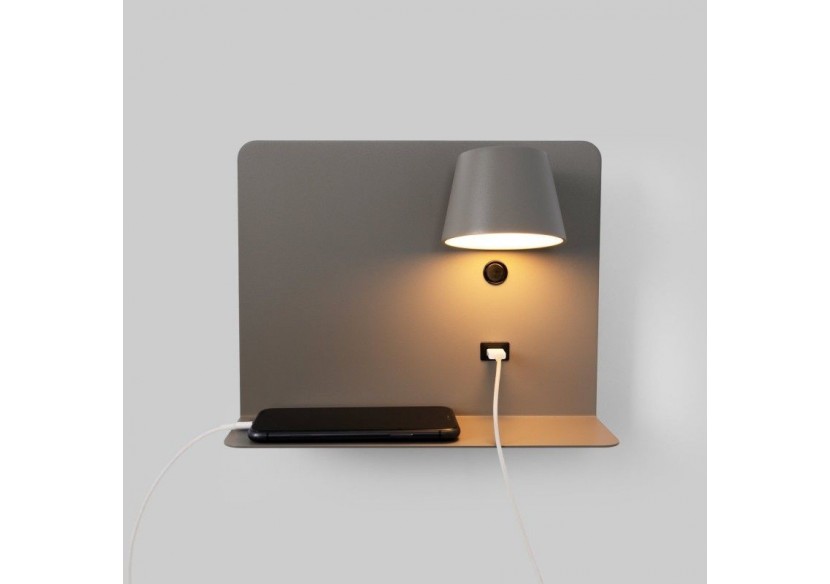 Lot de 2-Applique murale liseuse avec port USB "BASKOP"-6W-Design horizontal-Gris - K1541-2G - Barcelona LED