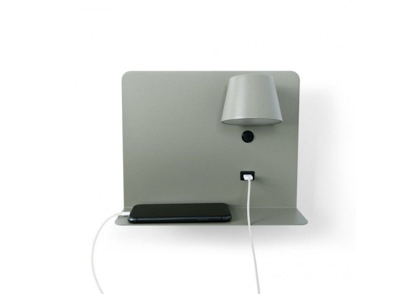 Lot de 2-Applique murale liseuse avec port USB "BASKOP"-6W-Design horizontal-Gris - K1541-2G - Barcelona LED