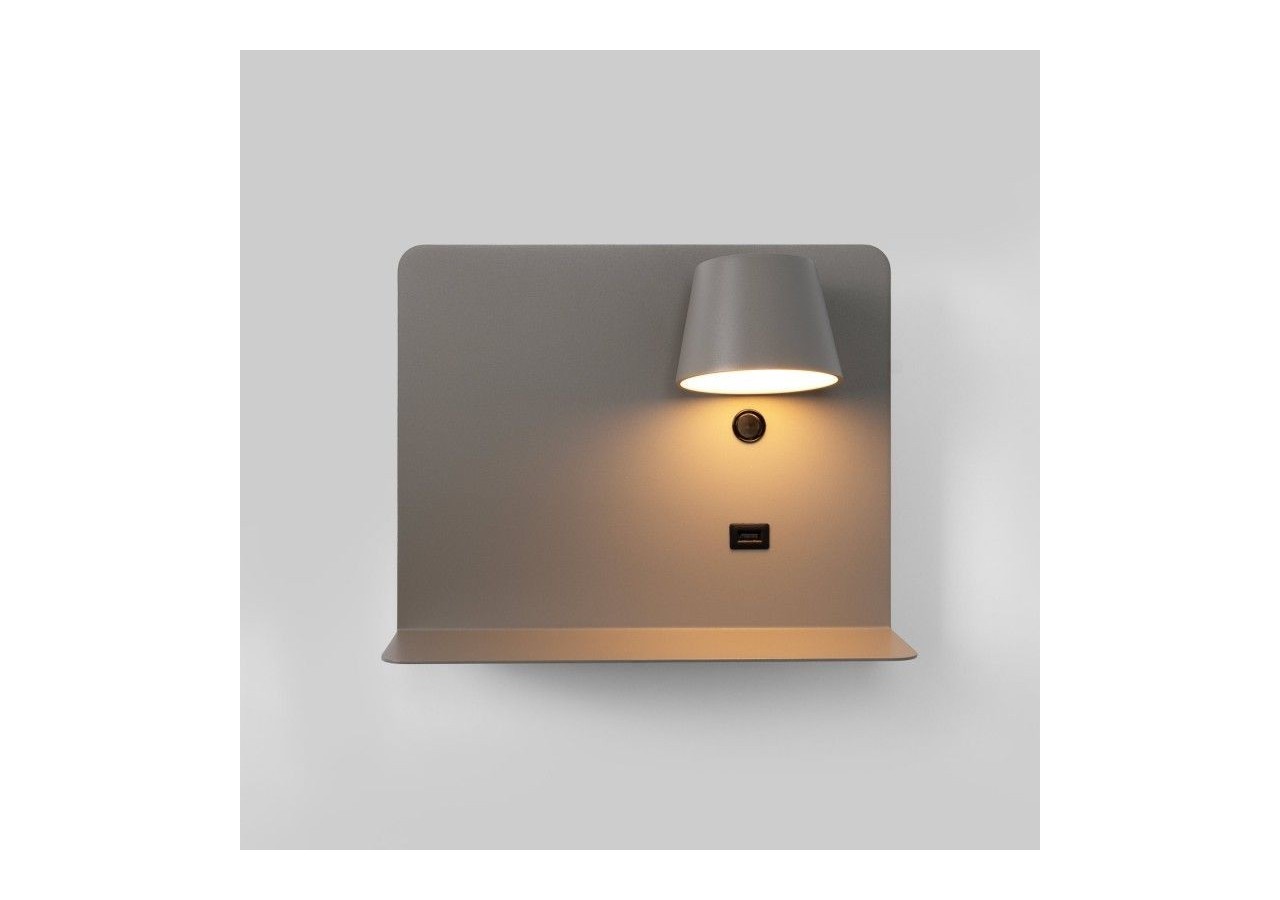 Lot de 2-Applique murale liseuse avec port USB "BASKOP"-6W-Design horizontal-Gris - K1541-2G - Barcelona LED