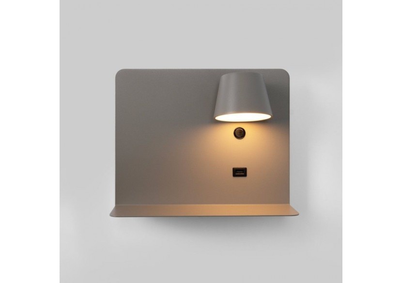 Lot de 2-Applique murale liseuse avec port USB "BASKOP"-6W-Design horizontal-Gris - K1541-2G - Barcelona LED
