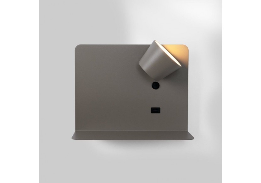 Lot de 2-Applique murale liseuse avec port USB "BASKOP"-6W-Design horizontal-Gris - K1541-2G - Barcelona LED