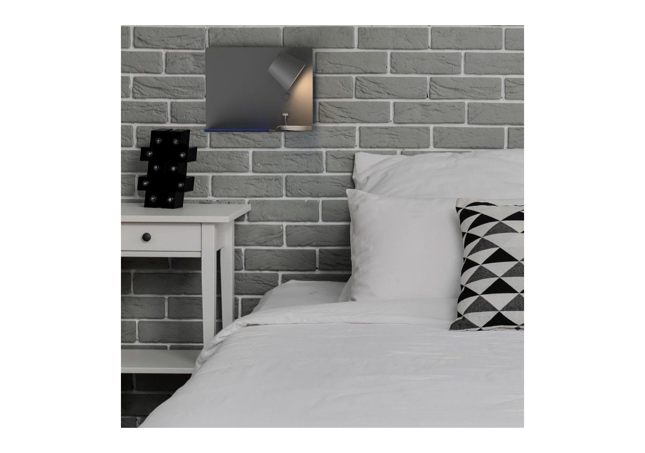 Lot de 2-Applique murale liseuse avec port USB "BASKOP"-6W-Design horizontal-Gris - K1541-2G - Barcelona LED