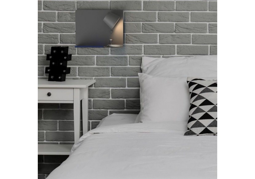 Lot de 2-Applique murale liseuse avec port USB "BASKOP"-6W-Design horizontal-Gris - K1541-2G - Barcelona LED