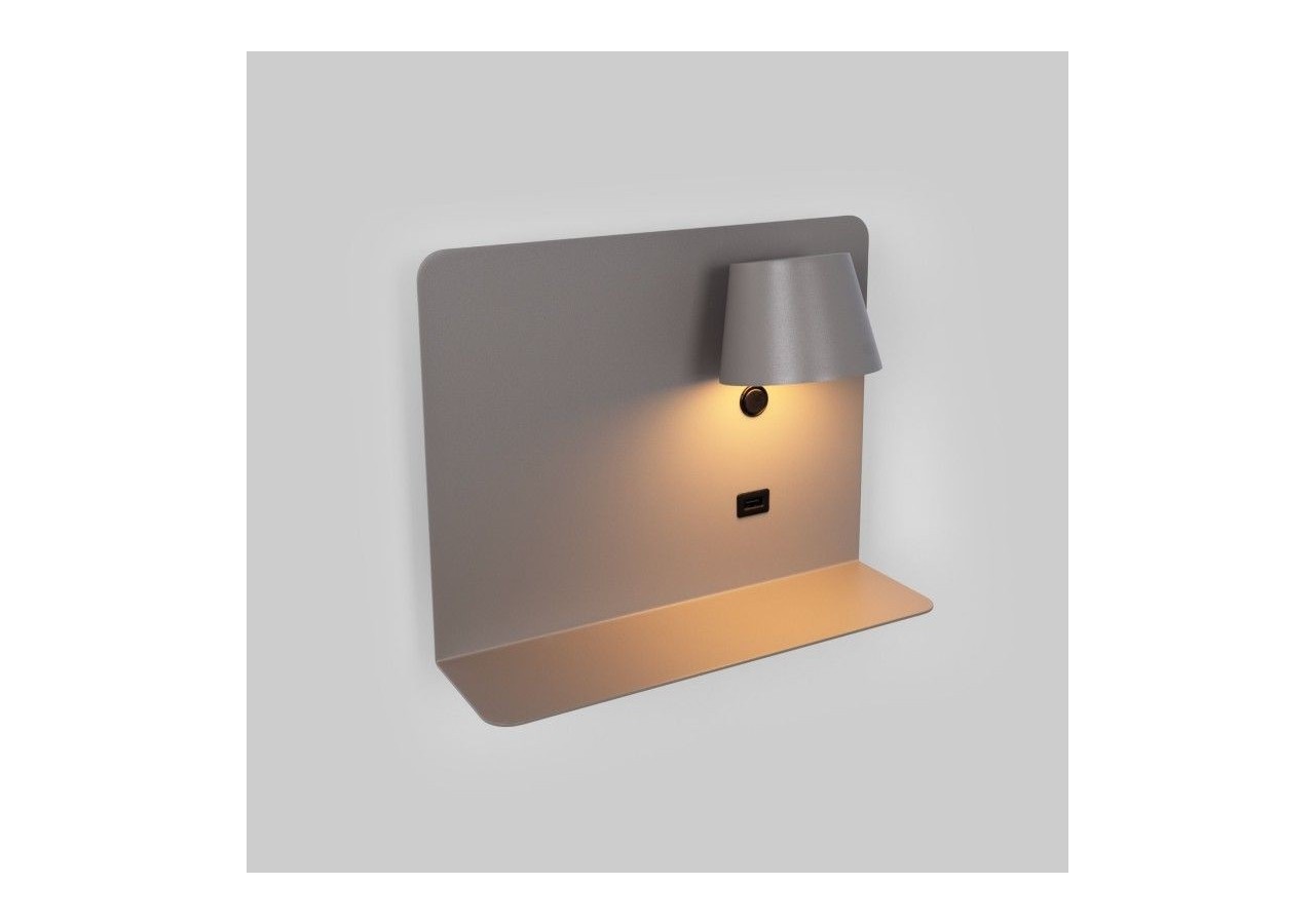 Lot de 2-Applique murale liseuse avec port USB "BASKOP"-6W-Design horizontal-Gris - K1541-2G - Barcelona LED