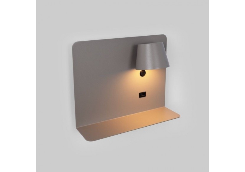 Lot de 2-Applique murale liseuse avec port USB "BASKOP"-6W-Design horizontal-Gris - K1541-2G - Barcelona LED