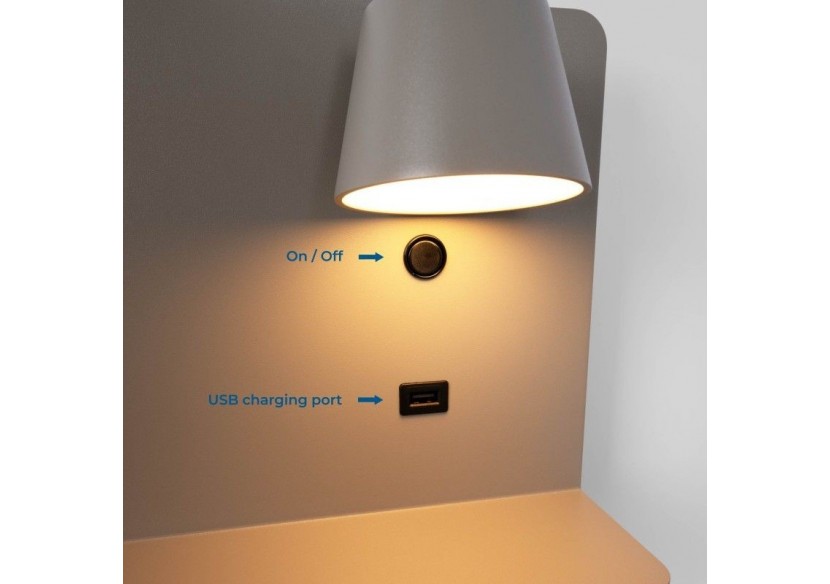 Lot de 2-Applique murale liseuse avec port USB "BASKOP"-6W-Design horizontal-Gris - K1541-2G - Barcelona LED