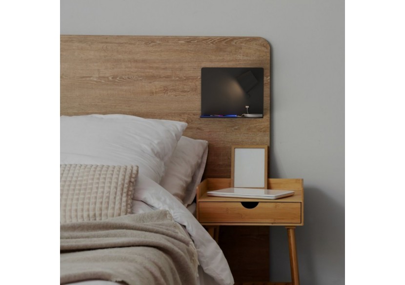 Lot de 2-Applique murale liseuse avec port USB "BASKOP"-6W-Design horizontal-Noir - K1541-2N - Barcelona LED