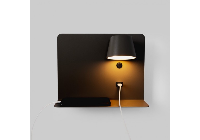 Lot de 2-Applique murale liseuse avec port USB "BASKOP"-6W-Design horizontal-Noir - K1541-2N - Barcelona LED