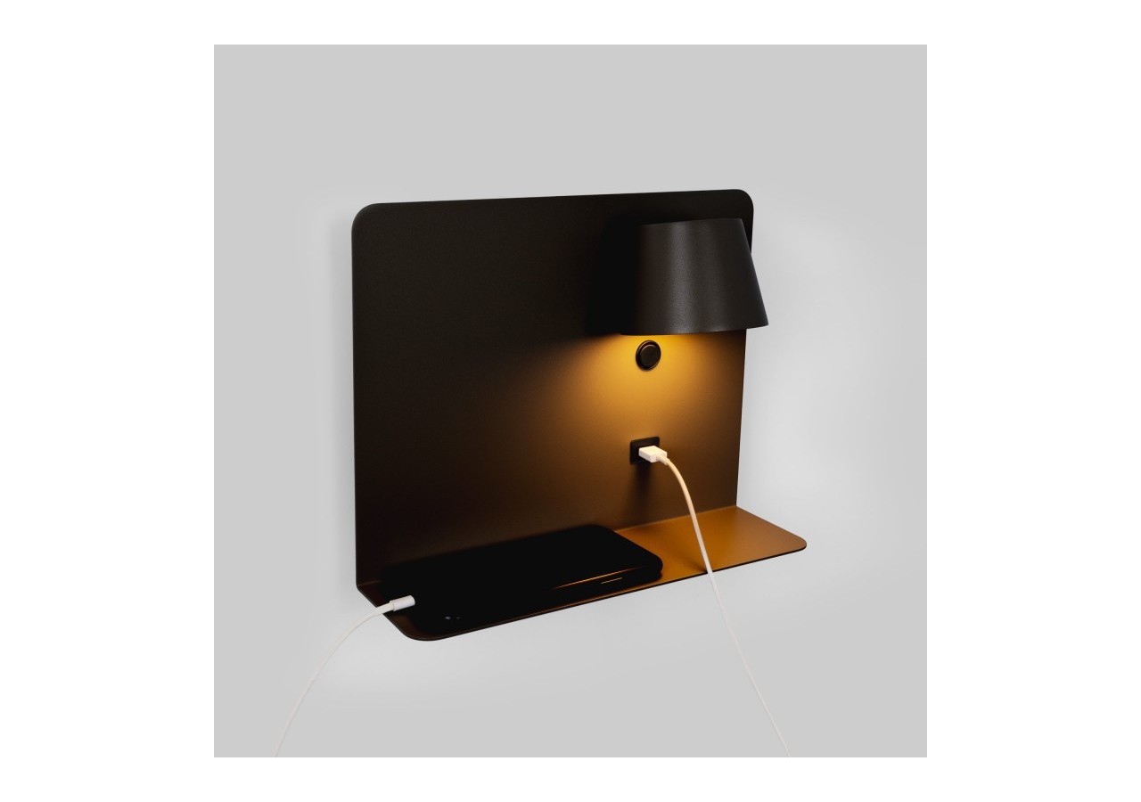 Lot de 2-Applique murale liseuse avec port USB "BASKOP"-6W-Design horizontal-Noir - K1541-2N - Barcelona LED