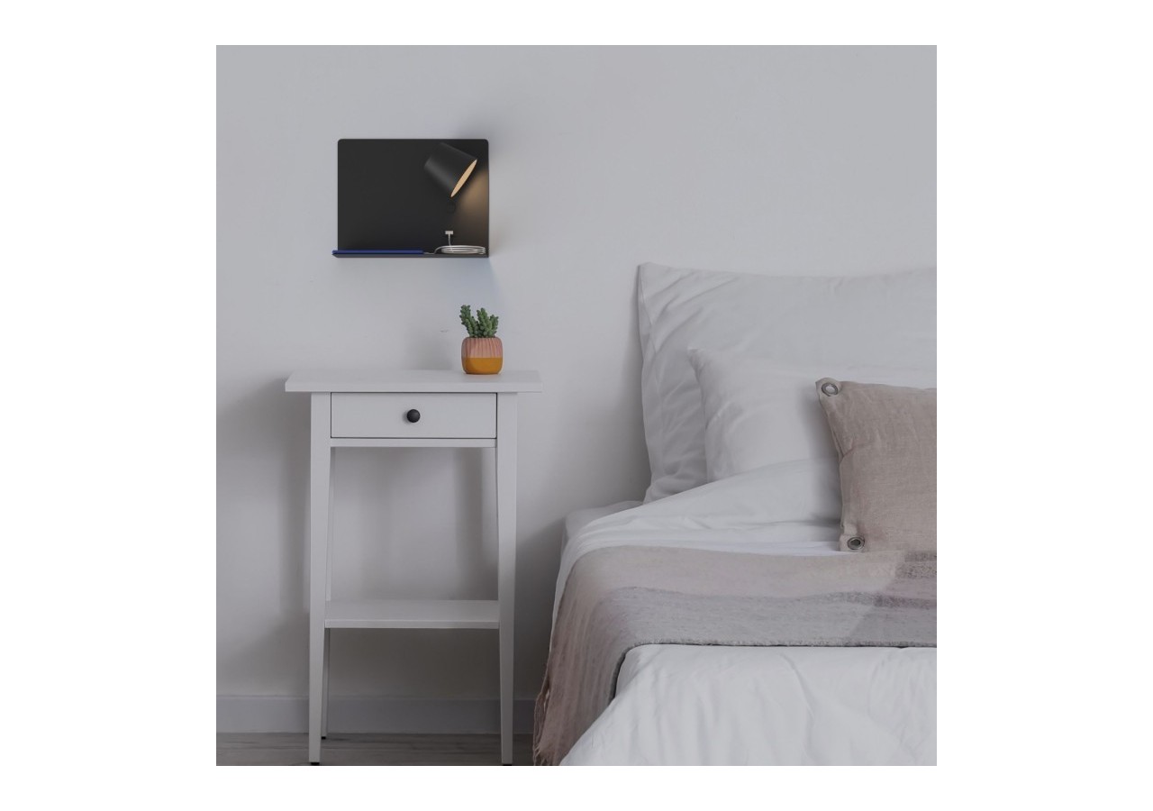 Lot de 2-Applique murale liseuse avec port USB "BASKOP"-6W-Design horizontal-Noir - K1541-2N - Barcelona LED