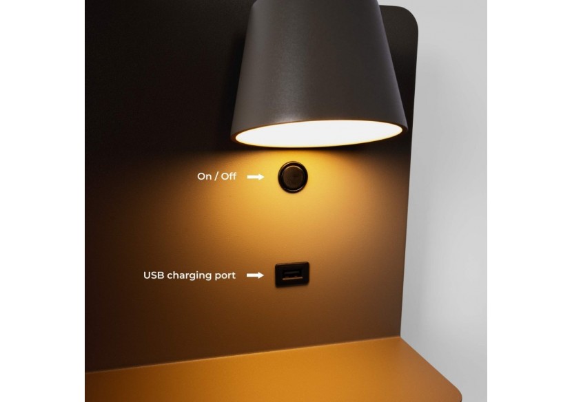 Lot de 2-Applique murale liseuse avec port USB "BASKOP"-6W-Design horizontal-Noir - K1541-2N - Barcelona LED