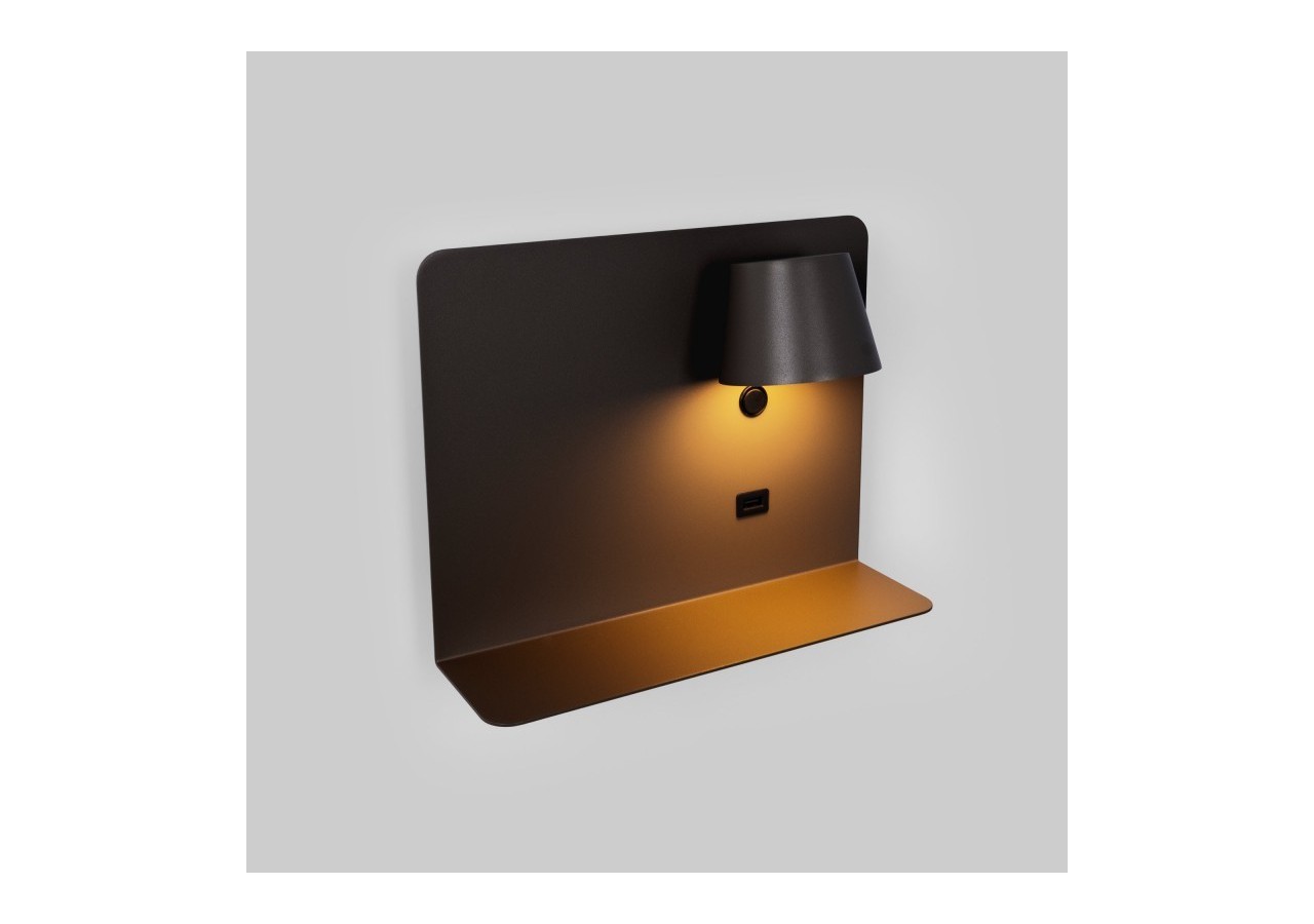 Lot de 2-Applique murale liseuse avec port USB "BASKOP"-6W-Design horizontal-Noir - K1541-2N - Barcelona LED