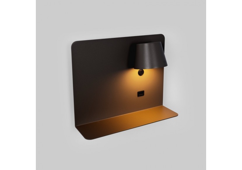 Lot de 2-Applique murale liseuse avec port USB "BASKOP"-6W-Design horizontal-Noir - K1541-2N - Barcelona LED