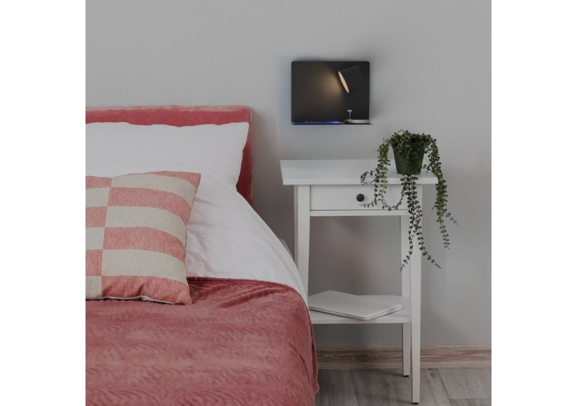 Lot de 2-Applique murale liseuse avec port USB "BASKOP"-6W-Design horizontal-Noir - K1541-2N - Barcelona LED