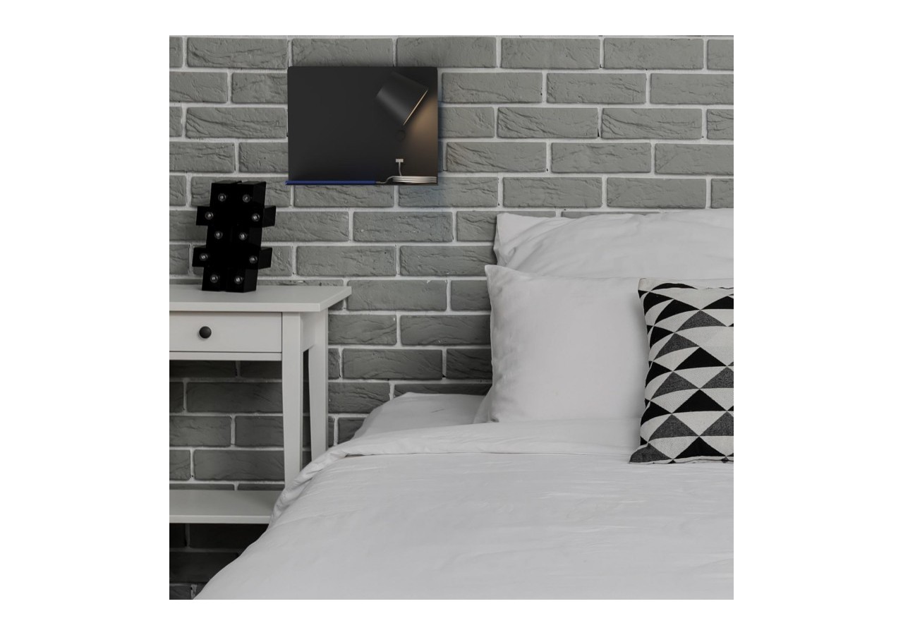 Lot de 2-Applique murale liseuse avec port USB "BASKOP"-6W-Design horizontal-Noir - K1541-2N - Barcelona LED