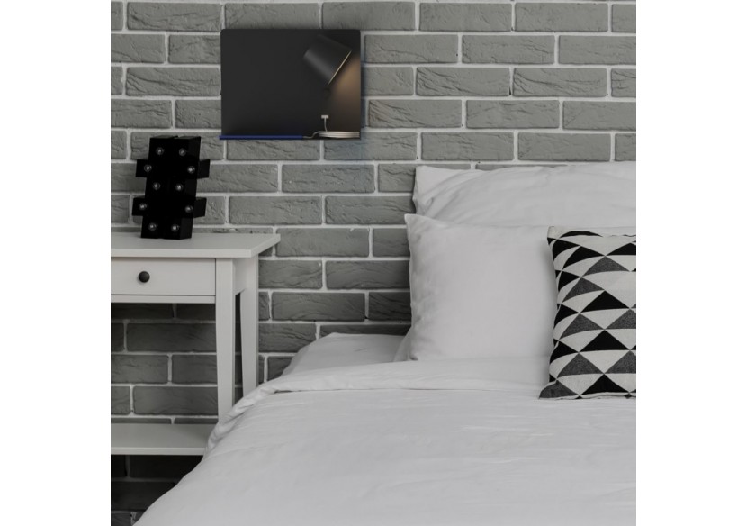 Lot de 2-Applique murale liseuse avec port USB "BASKOP"-6W-Design horizontal-Noir - K1541-2N - Barcelona LED