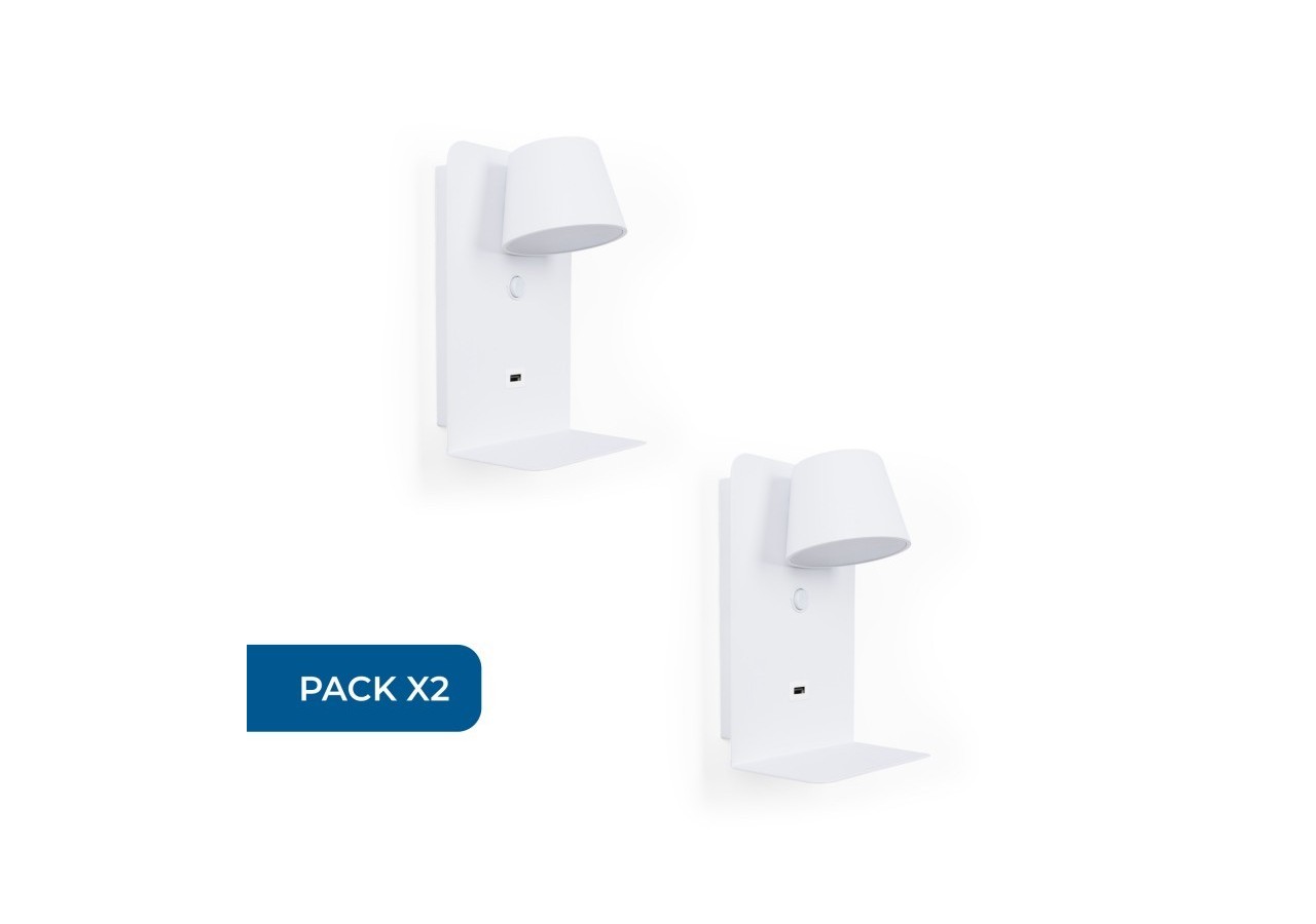 Lot de 2-Applique murale liseuse avec port USB "BASKOP"-6W-Design vertical-Blanc - K1545-2B - Barcelona LED