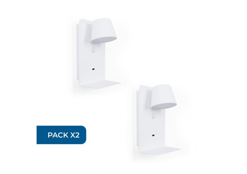 Lot de 2-Applique murale liseuse avec port USB "BASKOP"-6W-Design vertical-Blanc - K1545-2B - Barcelona LED