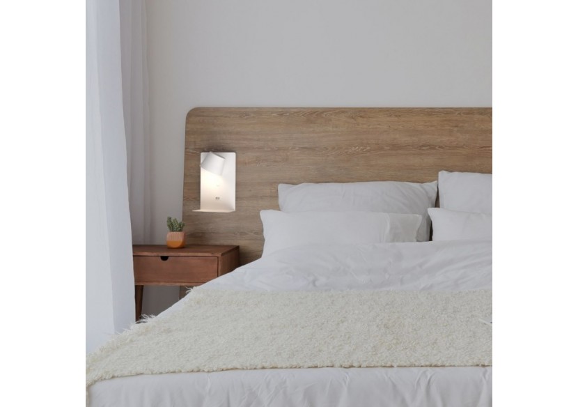 Lot de 2-Applique murale liseuse avec port USB "BASKOP"-6W-Design vertical-Blanc - K1545-2B - Barcelona LED