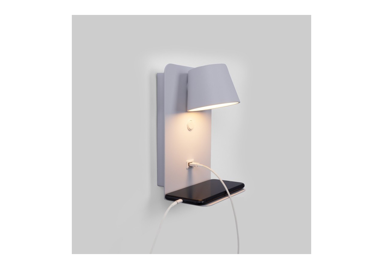Lot de 2-Applique murale liseuse avec port USB "BASKOP"-6W-Design vertical-Blanc - K1545-2B - Barcelona LED