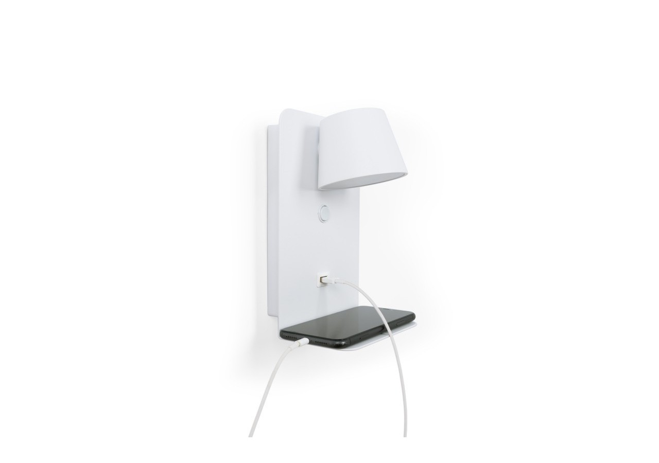 Lot de 2-Applique murale liseuse avec port USB "BASKOP"-6W-Design vertical-Blanc - K1545-2B - Barcelona LED