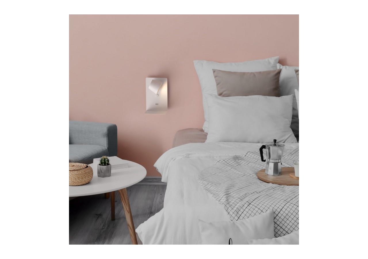 Lot de 2-Applique murale liseuse avec port USB "BASKOP"-6W-Design vertical-Blanc - K1545-2B - Barcelona LED