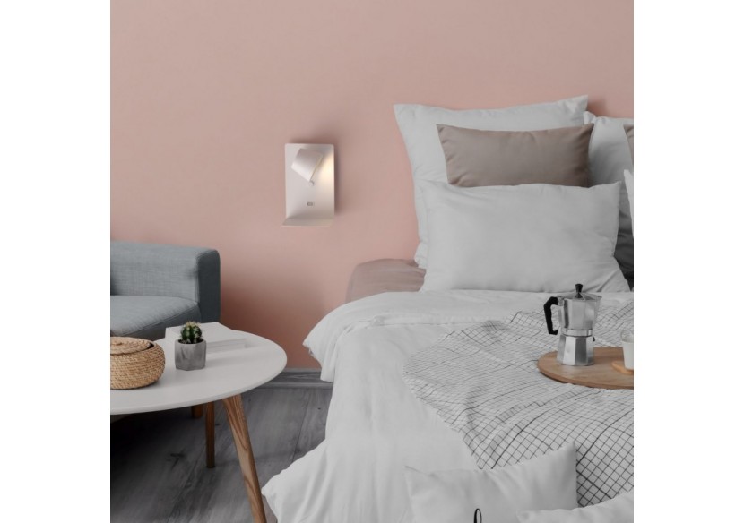 Lot de 2-Applique murale liseuse avec port USB "BASKOP"-6W-Design vertical-Blanc - K1545-2B - Barcelona LED