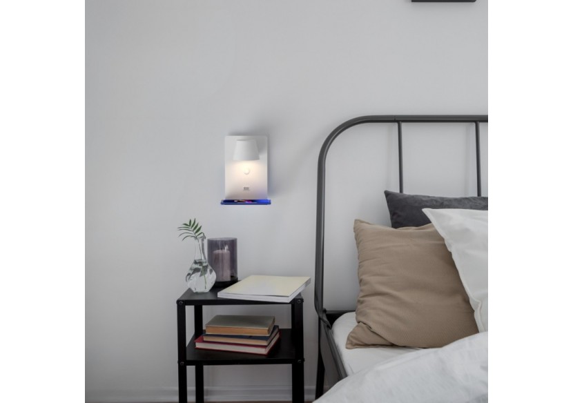 Lot de 2-Applique murale liseuse avec port USB "BASKOP"-6W-Design vertical-Blanc - K1545-2B - Barcelona LED