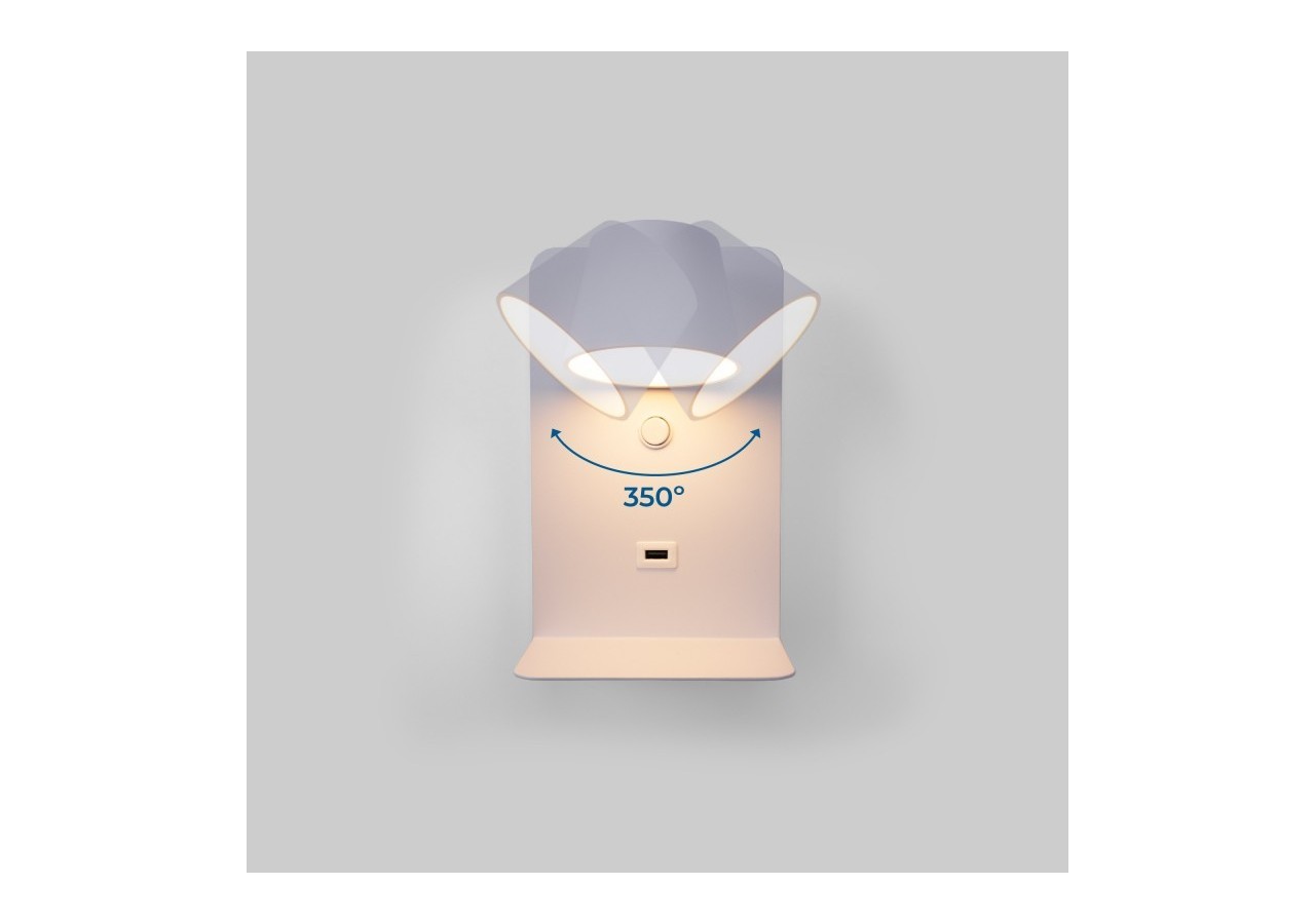 Lot de 2-Applique murale liseuse avec port USB "BASKOP"-6W-Design vertical-Blanc - K1545-2B - Barcelona LED