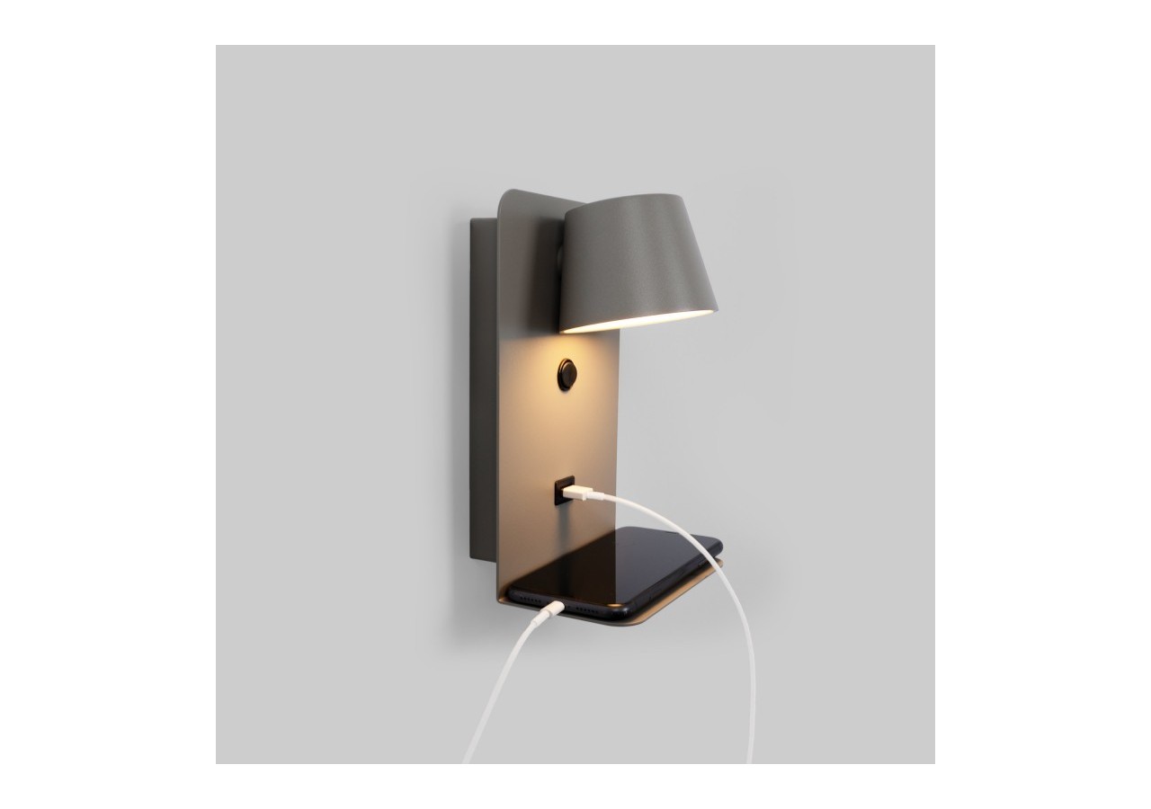 Lot de 2-Applique murale liseuse avec port USB "BASKOP"-6W-Design vertical-Gris - K1545-2G - Barcelona LED