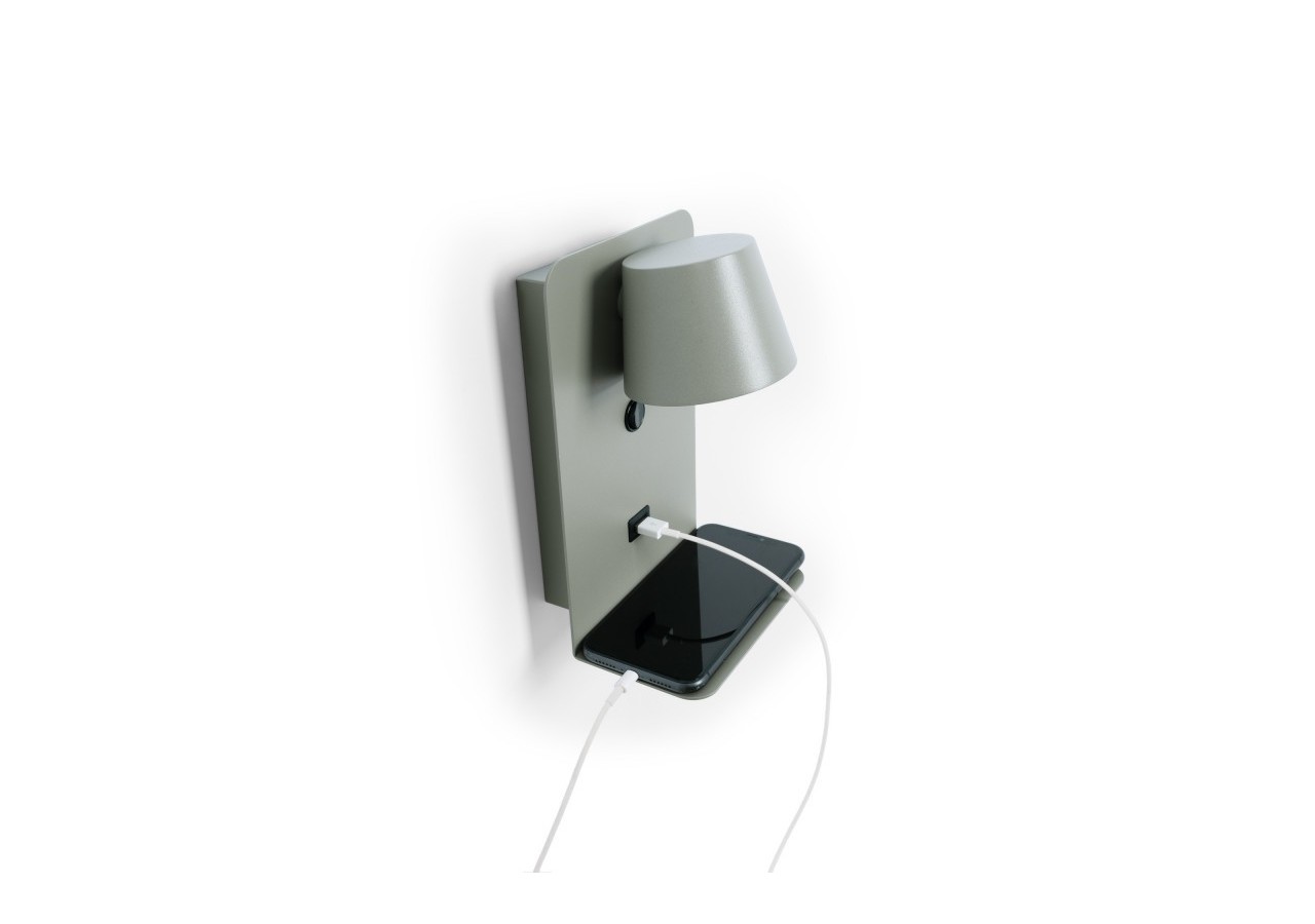 Lot de 2-Applique murale liseuse avec port USB "BASKOP"-6W-Design vertical-Gris - K1545-2G - Barcelona LED