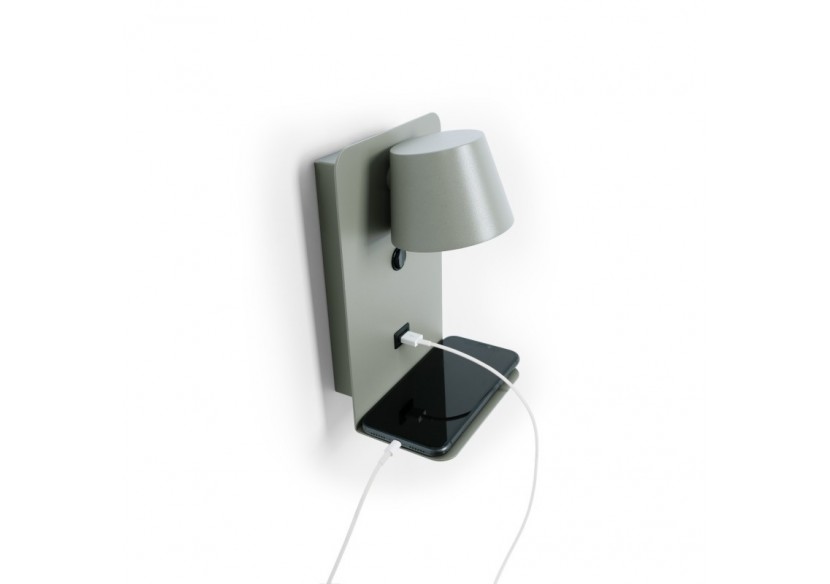 Lot de 2-Applique murale liseuse avec port USB "BASKOP"-6W-Design vertical-Gris - K1545-2G - Barcelona LED