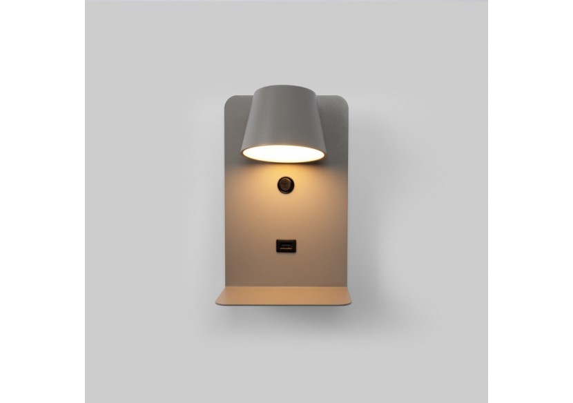 Lot de 2-Applique murale liseuse avec port USB "BASKOP"-6W-Design vertical-Gris - K1545-2G - Barcelona LED