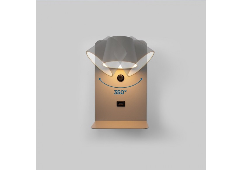 Lot de 2-Applique murale liseuse avec port USB "BASKOP"-6W-Design vertical-Gris - K1545-2G - Barcelona LED