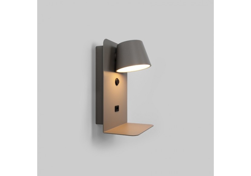 Lot de 2-Applique murale liseuse avec port USB "BASKOP"-6W-Design vertical-Gris - K1545-2G - Barcelona LED