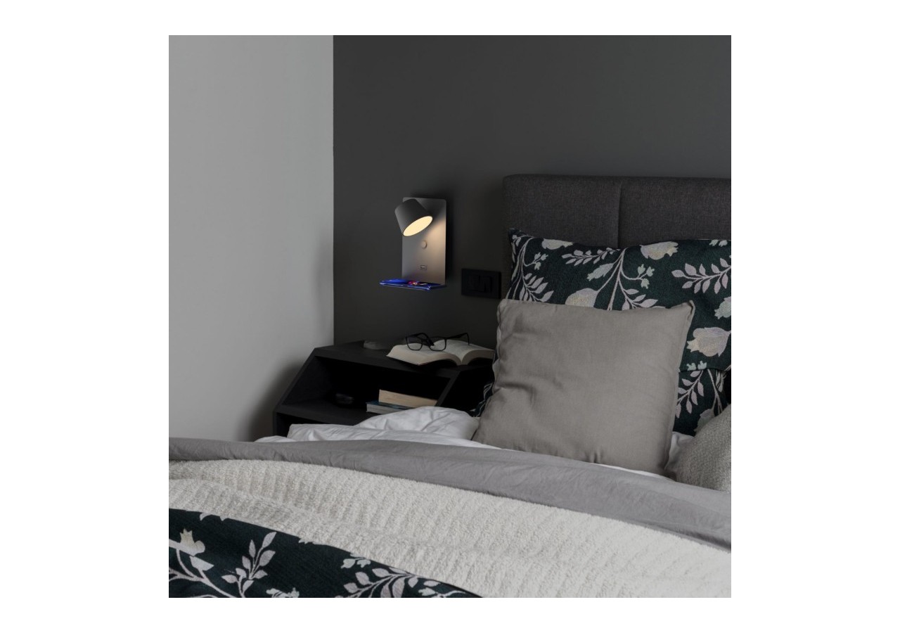 Lot de 2-Applique murale liseuse avec port USB "BASKOP"-6W-Design vertical-Gris - K1545-2G - Barcelona LED