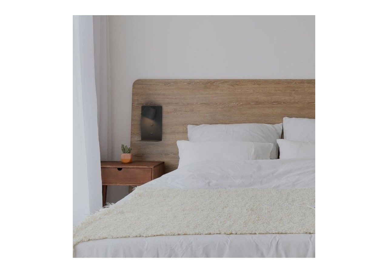 Lot de 2-Applique murale liseuse avec port USB "BASKOP"-6W-Design vertical-Noir - K1545-2N - Barcelona LED