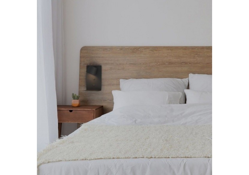 Lot de 2-Applique murale liseuse avec port USB "BASKOP"-6W-Design vertical-Noir - K1545-2N - Barcelona LED