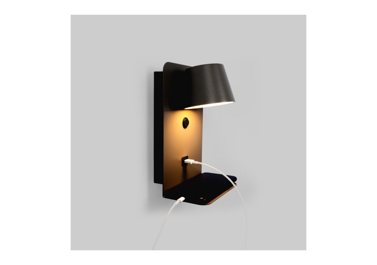 Lot de 2-Applique murale liseuse avec port USB "BASKOP"-6W-Design vertical-Noir - K1545-2N - Barcelona LED