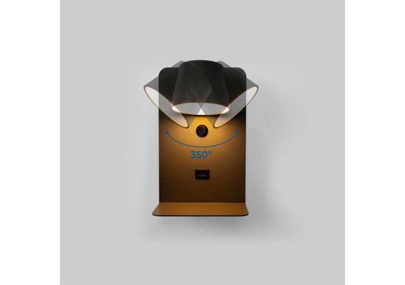 Lot de 2-Applique murale liseuse avec port USB "BASKOP"-6W-Design vertical-Noir - K1545-2N - Barcelona LED