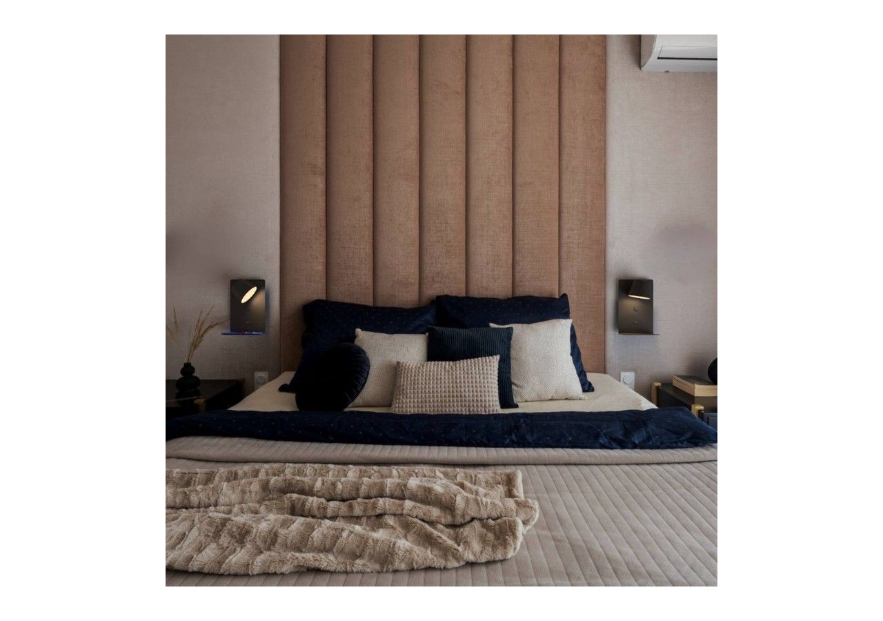 Lot de 2-Applique murale liseuse avec port USB "BASKOP"-6W-Design vertical-Noir - K1545-2N - Barcelona LED