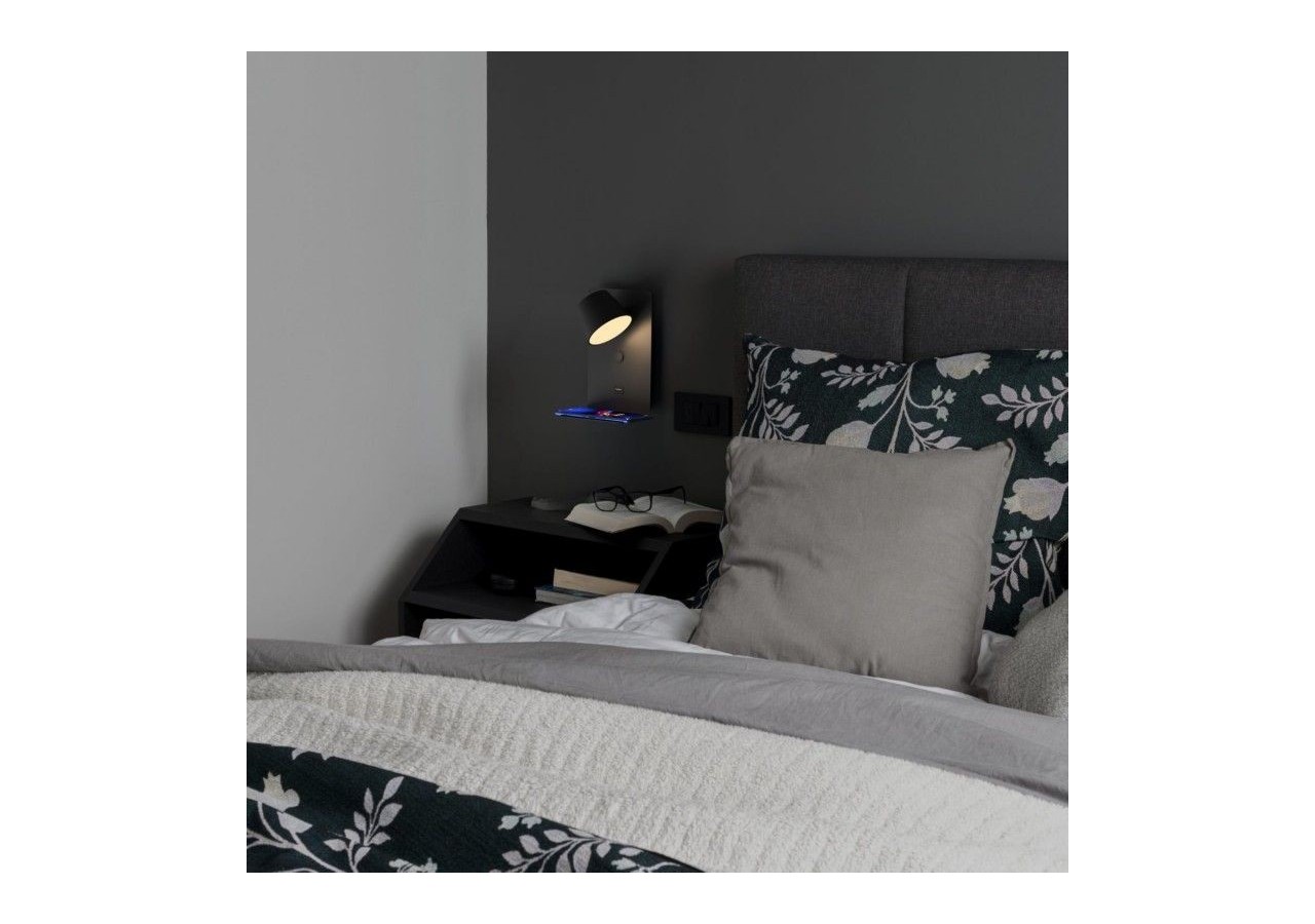 Lot de 2-Applique murale liseuse avec port USB "BASKOP"-6W-Design vertical-Noir - K1545-2N - Barcelona LED