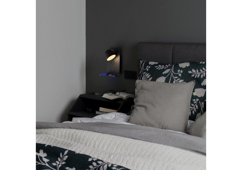 Lot de 2-Applique murale liseuse avec port USB "BASKOP"-6W-Design vertical-Noir - K1545-2N - Barcelona LED