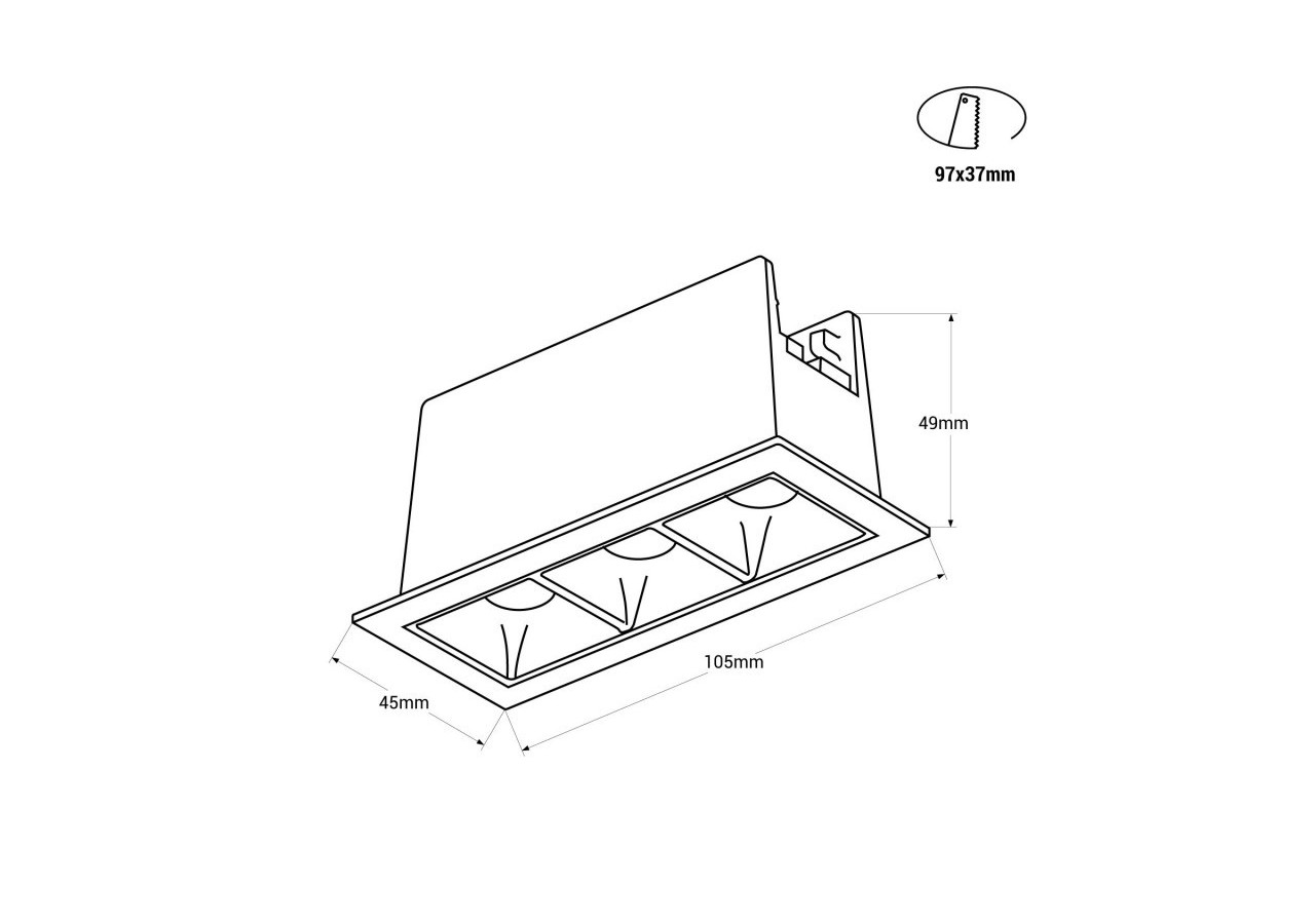 Spot linéaire LED encastré triple 6W-UGR18-IRC90-Puce OSRAM-Blanc - B1218-6W-B-BN - Barcelona LED