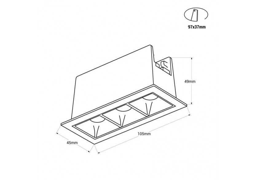 Spot linéaire LED encastré triple 6W-UGR18-IRC90-Puce OSRAM-Blanc - B1218-6W-B-BN - Barcelona LED