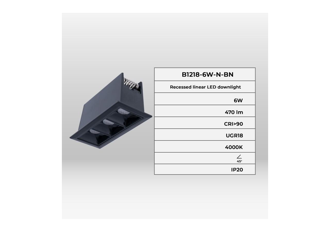 Spot linéaire LED encastré triple 6W-UGR18-IRC90-Puce OSRAM-Noir - B1218-6W-N-BN - Barcelona LED