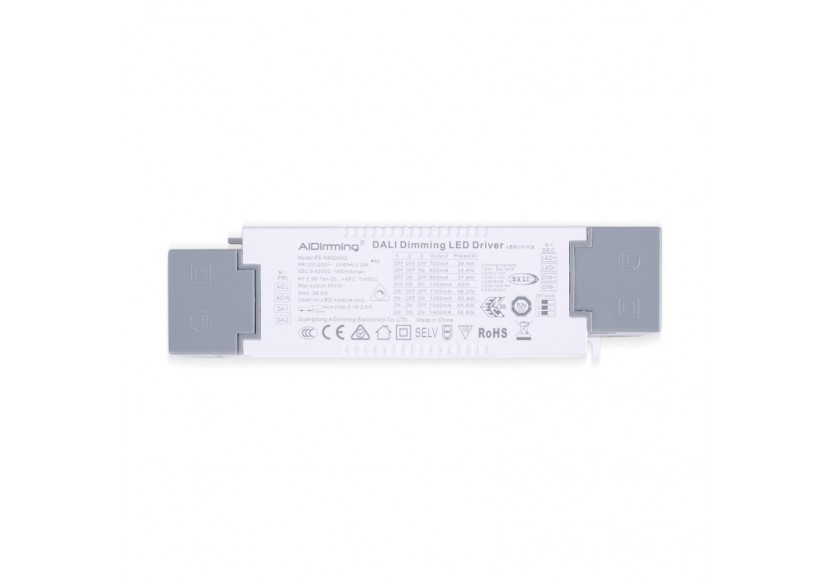 Driver dimmable par DALI + 1/0-10V + PUSH-9-42V DC-58W-Courant multiple (700-1400mA) - PE-N60DA42 - Barcelona LED