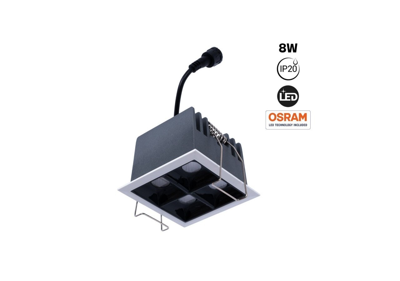 Spot LED encastrable carré 8W-4 lumières-UGR18-IRC90-Puce OSRAM-Blanc - B1217-8W-B-BN - Barcelona LED