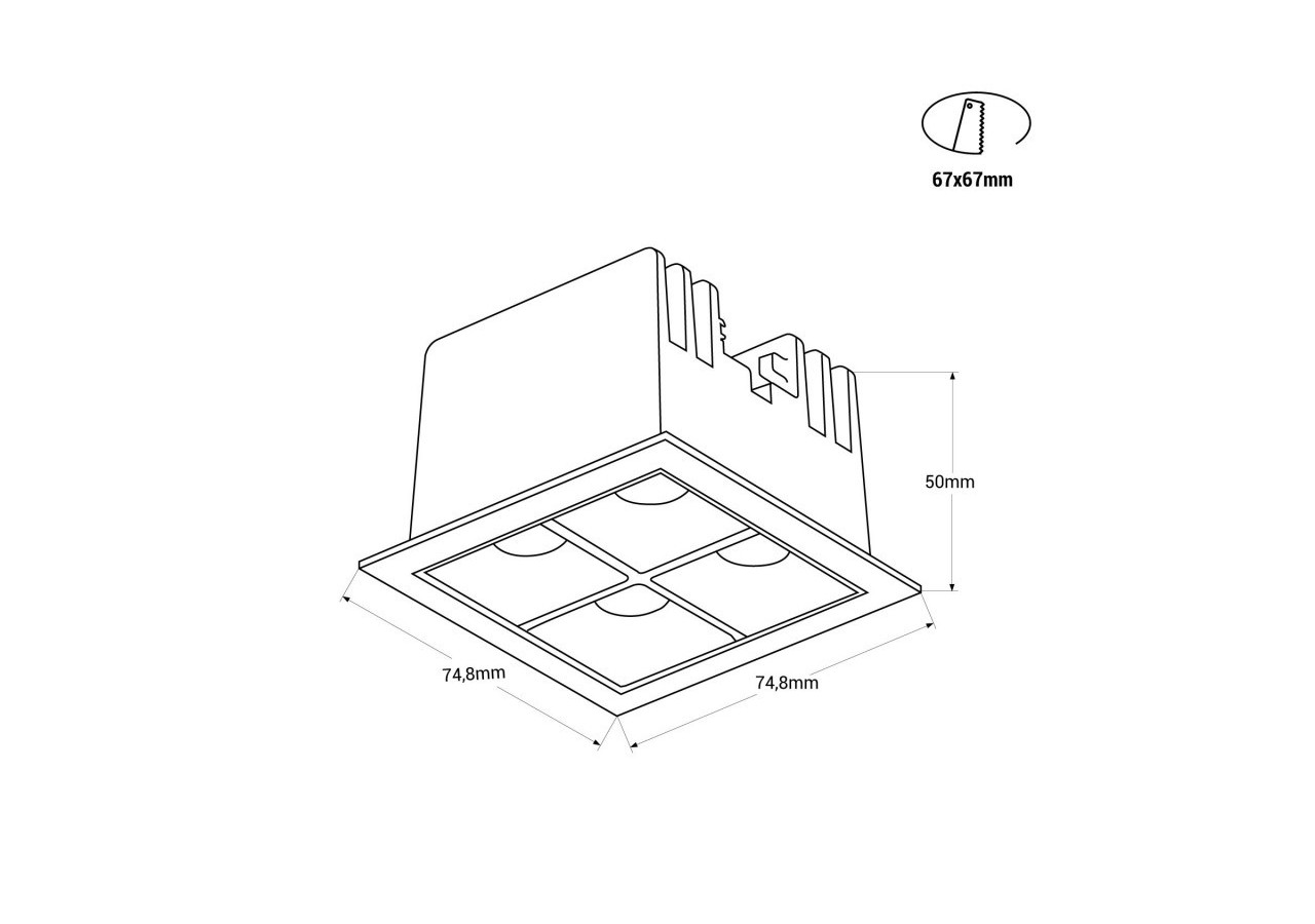 Spot LED encastrable carré 8W-4 lumières-UGR18-IRC90-Puce OSRAM-Blanc - B1217-8W-B-BN - Barcelona LED